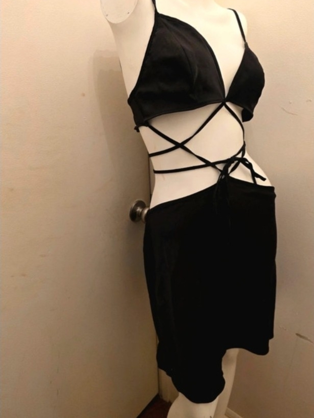 Strappy Black Mini Dress with Wrap Tie Detail